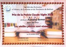 Prix Claude Vigée à Armand Bemer